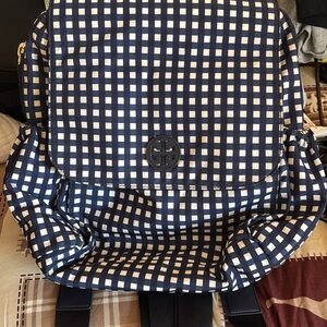 Tory Burch Navy and White Checkered Backpack
